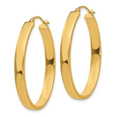 14k Yellow Gold Hoop Earrings, Medium Oval Tube Hoops with Polished Finish, Lightweight Style