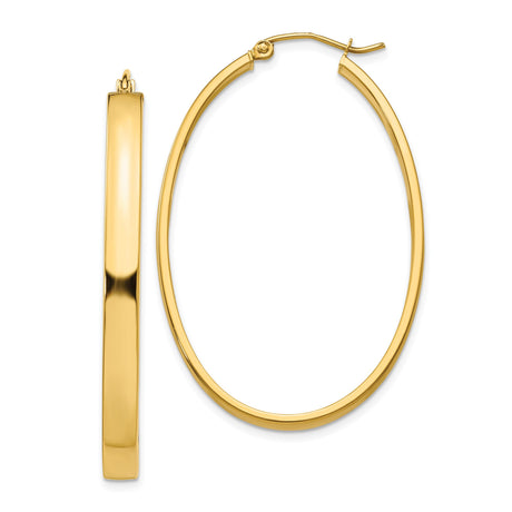 14k Yellow Gold Oval Hoop Earrings, High-Polish Finish, Lightweight Minimalist Design for Women
