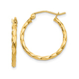 14k Yellow Gold Twisted Hoop Earrings, Classic Polished and Textured Round Design for Women