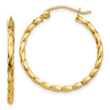 14k Yellow Gold Hoop Earrings, Twisted Rope Style, Lightweight Polished Design for Women