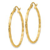 14k Yellow Gold Twisted Hoop Earrings, Diamond Cut Polished Medium Hoops for Women