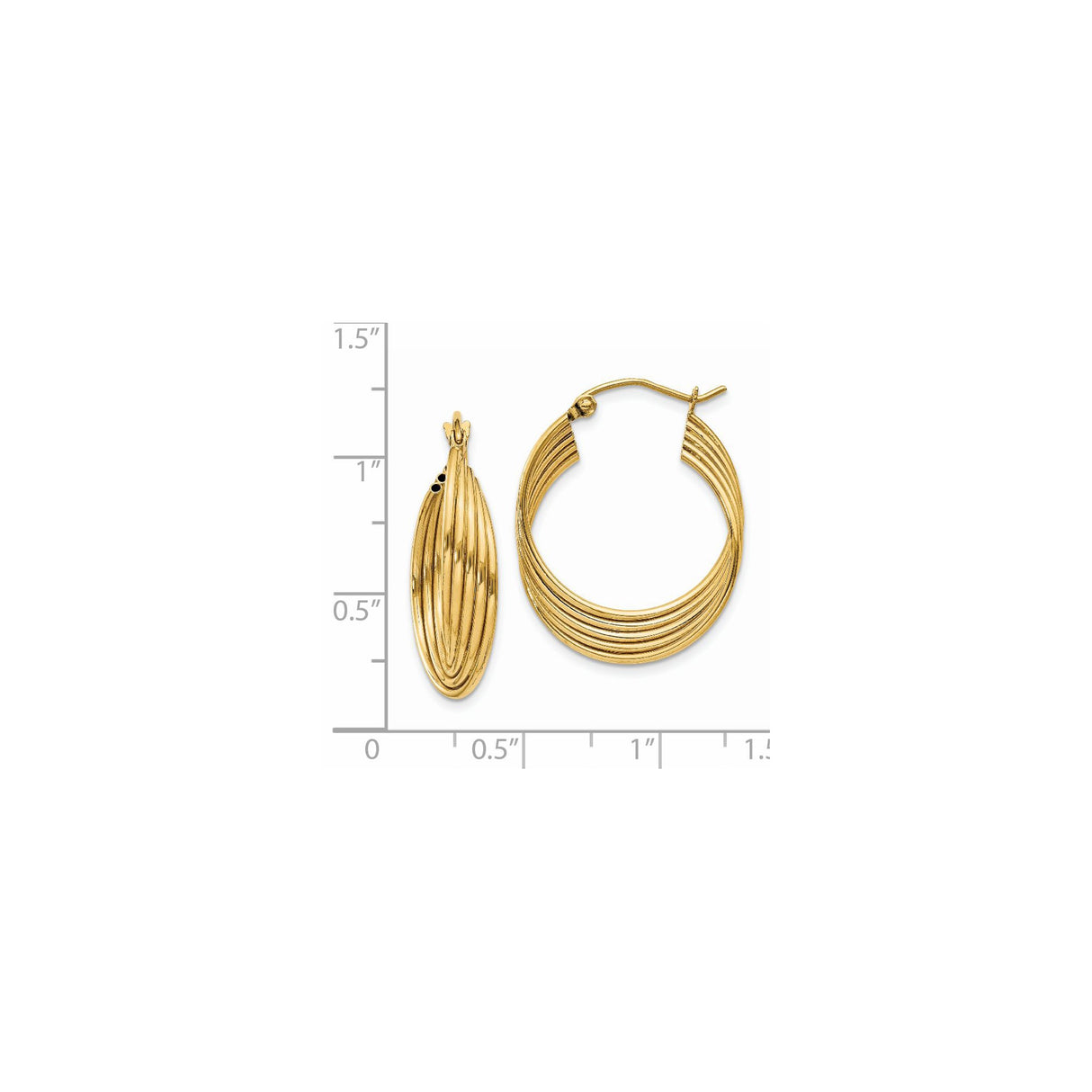 14k Yellow Gold Hoop Earrings, Medium Twisted Ribbed Design with Textured Finish