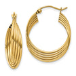 14k Yellow Gold Hoop Earrings, Medium Twisted Ribbed Design with Textured Finish
