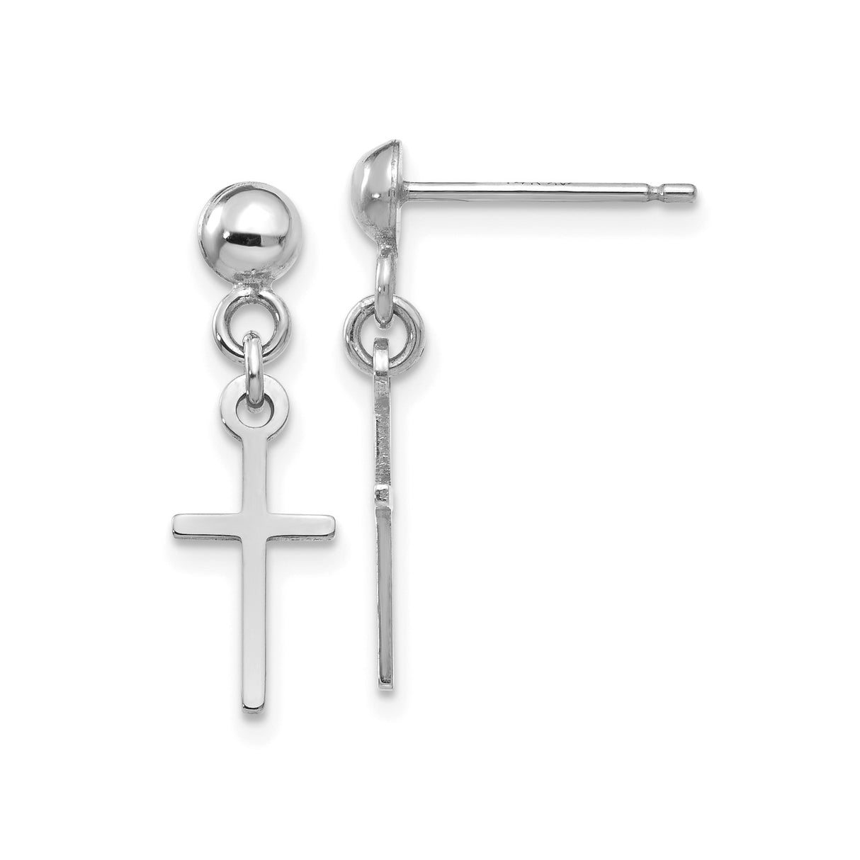 14k White Gold Cross Dangle Stud Earrings, Minimalist Christian Jewelry for Women