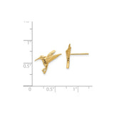 14k Yellow Gold Hummingbird Stud Earrings, Nature Inspired Bird Design for Women