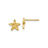 14k Yellow Gold Starfish Stud Earrings, Textured Ocean-Inspired Nautical Design for Women