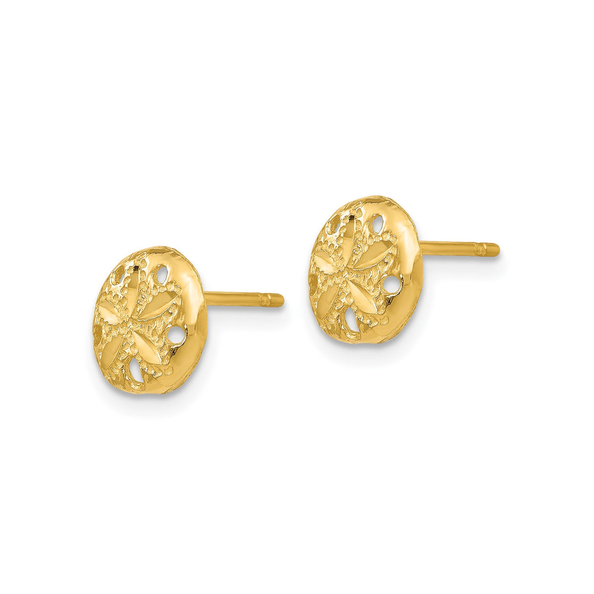 14k Yellow Gold Sand Dollar Stud Earrings with Openwork Marine Motif for Women
