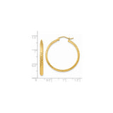 14k Yellow Gold Hoop Earrings, Diamond Cut Textured Finish with Polished Faceted Surface