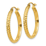 14k Yellow Gold Hoop Earrings, Diamond-Cut with Textured Finish and Polished Look for Women