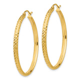14k Yellow Gold Hoop Earrings, Textured Diamond Cut Design, Polished Finish, Lightweight for Women