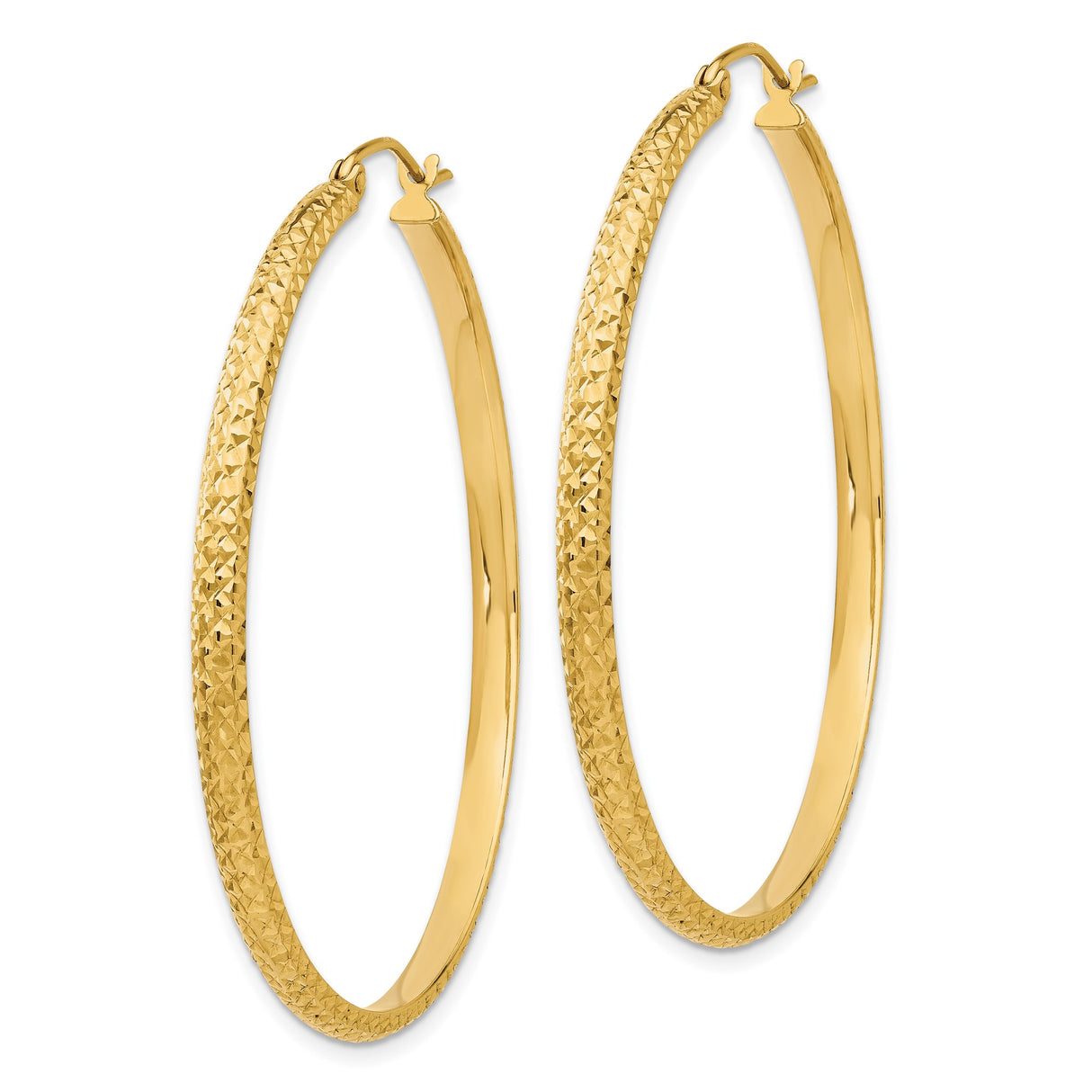 14k Yellow Gold Hoop Earrings with Textured Diamond Cut Finish, Classic Round Design