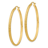 14k Yellow Gold Hoop Earrings with Textured Diamond Cut Finish, Classic Round Design