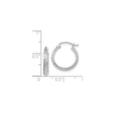 14k White Gold Hoop Earrings, Diamond Cut Textured Round Latch Back Lightweight Design