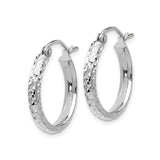14k White Gold Hoop Earrings, Diamond Cut Textured Finish, Lightweight High Polish Shine
