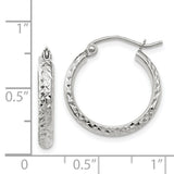 14k White Gold Hoop Earrings, Diamond Cut Textured Finish, Lightweight High Polish Shine