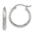 14k White Gold Hoop Earrings, Diamond Cut Textured Finish, Lightweight High Polish Shine