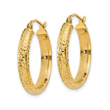 14k Yellow Gold Hoop Earrings, Diamond Cut Textured Finish, Classic Round Design