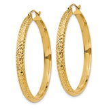 14k Yellow Gold Hoop Earrings, Diamond Cut Textured and Polished Finish, Lightweight Classic Style
