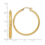 14k Yellow Gold Hoop Earrings, Diamond Cut Textured and Polished Finish, Lightweight Classic Style