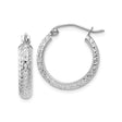 14k White Gold Hoop Earrings, Diamond Cut Textured Finish, Hinged Clasp, Lightweight Classic Style