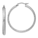 14k White Gold Hoop Earrings with Diamond Cut Textured Finish, Lightweight and Polished Design for Women