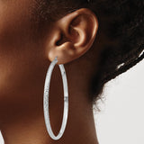 14k White Gold Hoop Earrings, Large Diamond Cut Textured Finish, Lightweight Jewelry