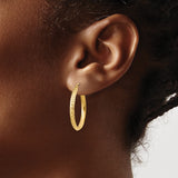 14k Yellow Gold Hoop Earrings, Diamond Cut Textured Finish, Lightweight Polished Jewelry for Women