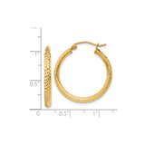 14k Yellow Gold Hoop Earrings, Diamond Cut Textured Finish, Lightweight Polished Jewelry for Women