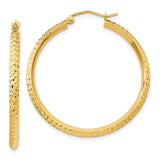 14k Yellow Gold Twisted Hoop Earrings, Lightweight Diamond Cut Textured Design for Women