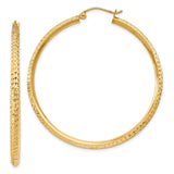 14k Yellow Gold Hoop Earrings, Textured Diamond Cut Lightweight Classic Design for Women