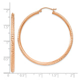 14k Rose Gold Hoop Earrings, Large Textured Diamond Cut Hoops with Hammered Finish