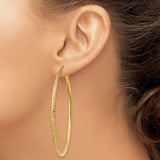 14k Yellow Gold Hoop Earrings, Diamond Cut Textured Design, Polished Finish, Lightweight Fashion Jewelry