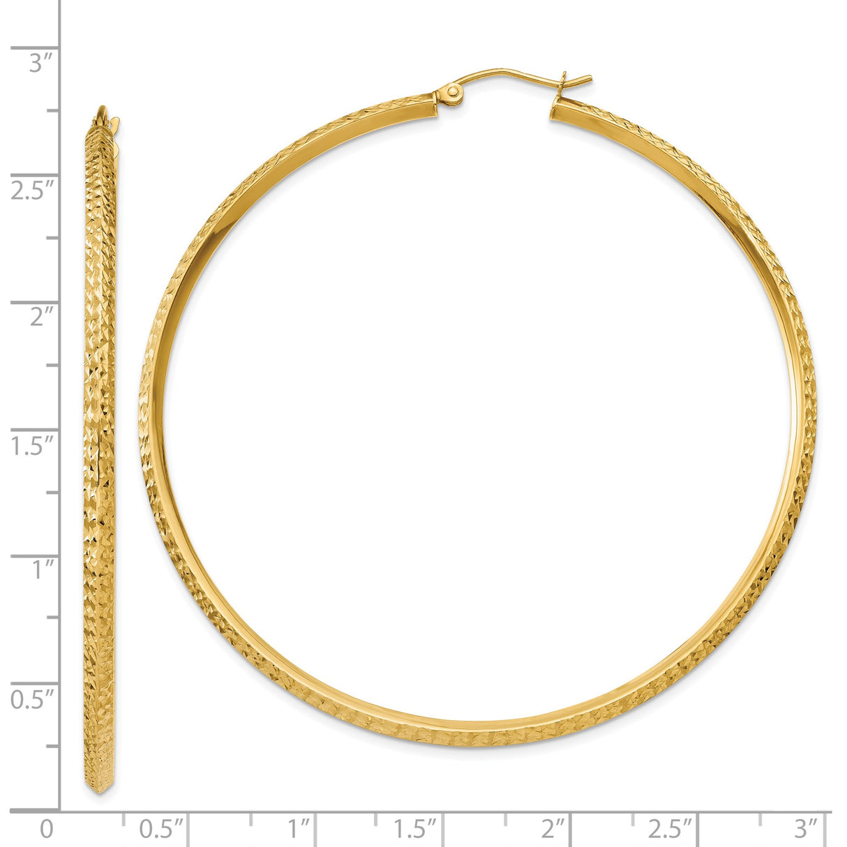 14k Yellow Gold Hoop Earrings, Diamond Cut Textured Design, Polished Finish, Lightweight Fashion Jewelry