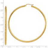 14k Yellow Gold Hoop Earrings, Diamond Cut Textured Design, Polished Finish, Lightweight Fashion Jewelry