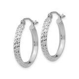 14k White Gold Hoop Earrings, Diamond-Cut Textured Modern Circular Design