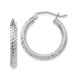 14k White Gold Hoop Earrings, Diamond-Cut Textured Modern Circular Design
