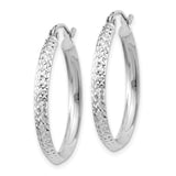 14k White Gold Hoop Earrings, Diamond Cut Textured Design, Lightweight Modern Style
