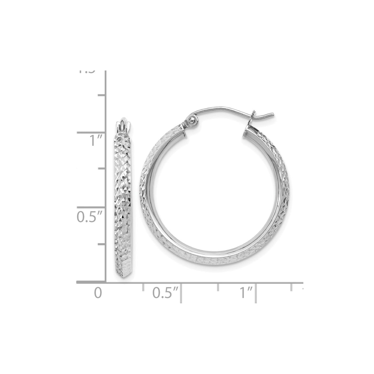 14k White Gold Hoop Earrings, Diamond Cut Textured Design, Lightweight Modern Style