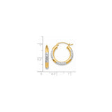 14k Yellow Gold Hoop Earrings, Diamond-Cut Floral Pattern, Two-Tone Round Design for Women