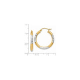 14k Yellow Gold Hoop Earrings, Diamond Cut Star Pattern, Two Tone Polished and Textured Design