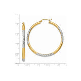 14k Yellow Gold Hoop Earrings, Two-Tone Diamond Cut with Textured Finish for Women