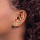 14k Yellow Gold Ear Climber Earrings with Cubic Zirconia, Floral Inspired Design for Women