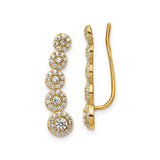 14k Yellow Gold Ear Climber Earrings with Cubic Zirconia, Floral Inspired Design for Women