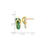 14k Yellow Gold Flip-Flop Stud Earrings with Green Blue Created Opal Inlay, Beach Theme
