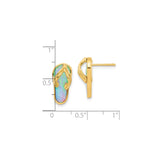 14k Yellow Gold Flip Flop Stud Earrings with Created Opal Inlay, Tropical Beach Style