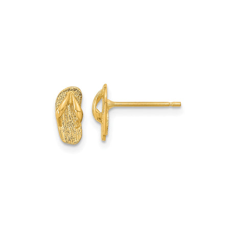 14k Yellow Gold Flip-Flop Sandal Stud Earrings, Textured Beach Theme Jewelry for Women