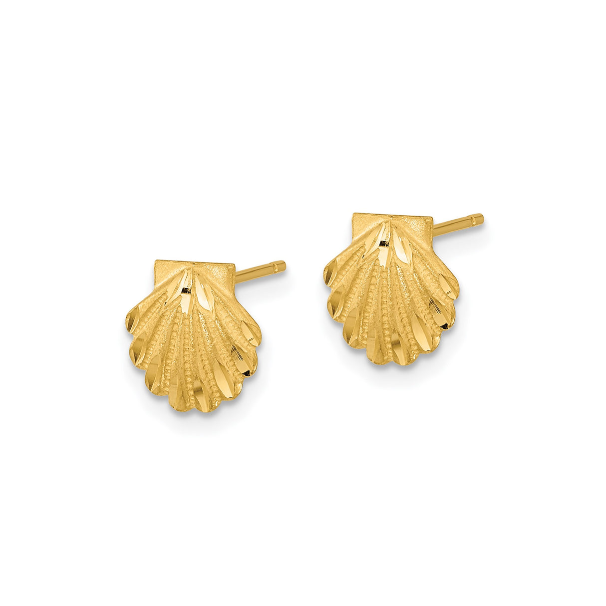 14k Yellow Gold Scallop Shell Stud Earrings, Textured Pilgrimage Symbol, Camino-Inspired Christian Jewelry