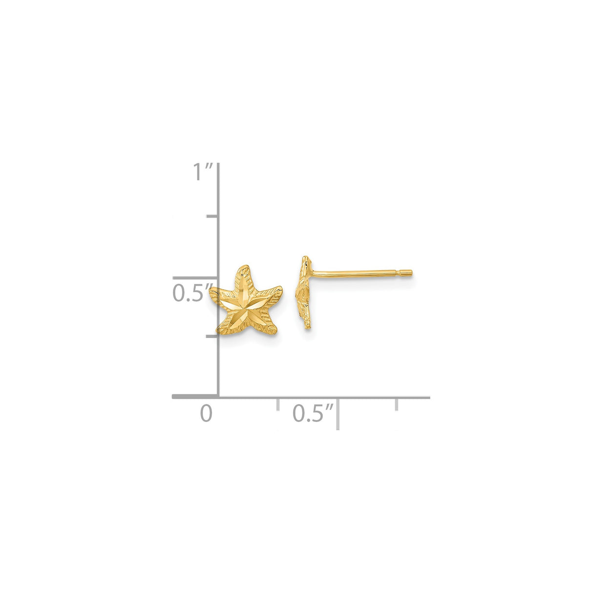 14k Yellow Gold Starfish Stud Earrings, Textured Coastal Nautical Design for Women