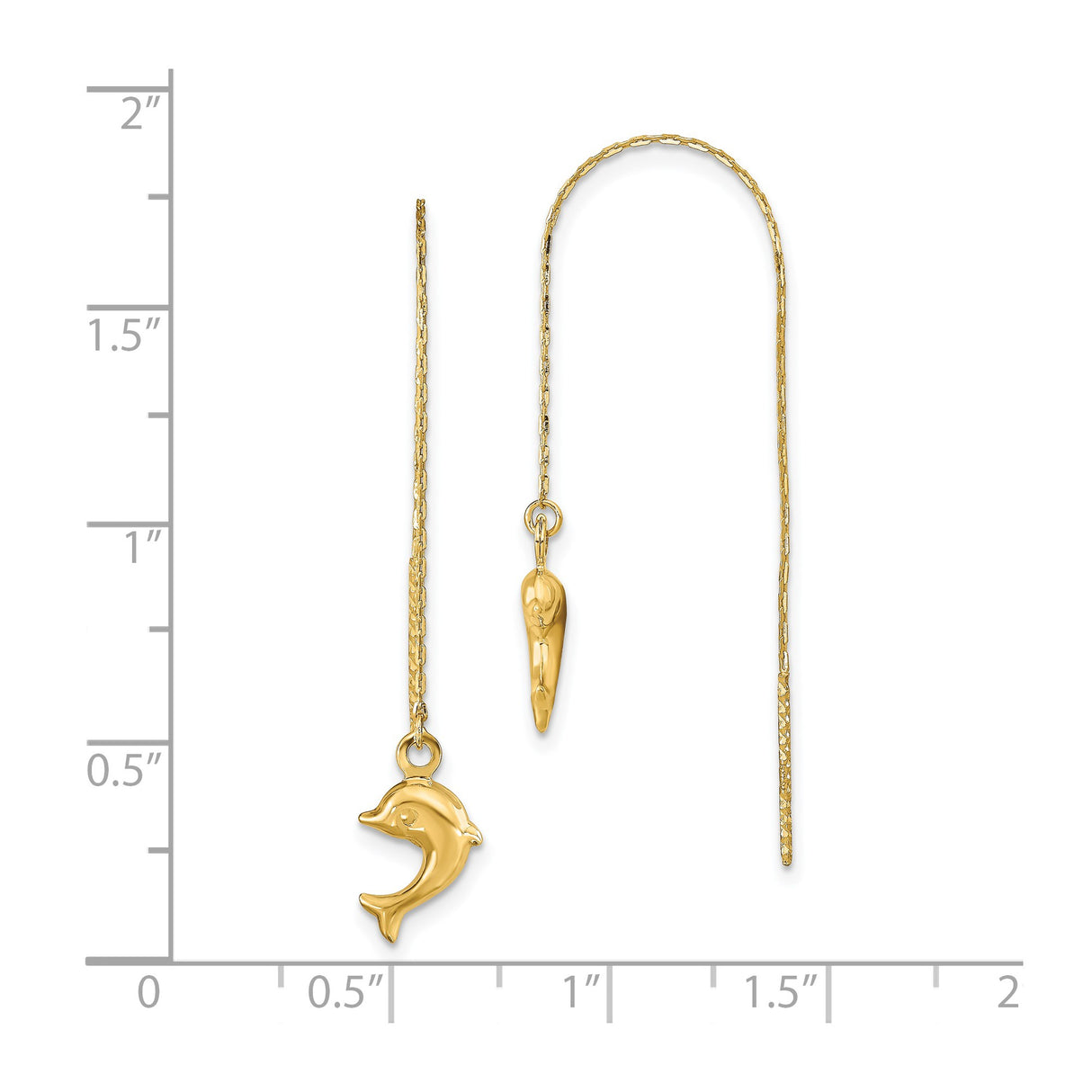 14k Yellow Gold Dolphin Threader Earrings, Lightweight Dangle Ocean-Inspired Jewelry for Women