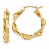 14k Yellow Gold Twisted Hoop Earrings with Polished Sculptural Design for Women